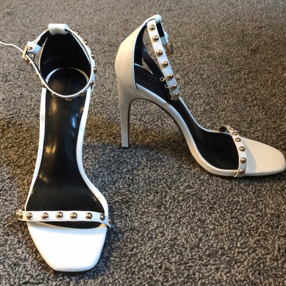 White studded strappy heels
